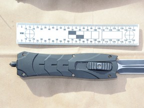 This knife was seized when police stopped a vehicle in the area of North Street and St. George's Avenue on Tuesday morning. SUPPLIED