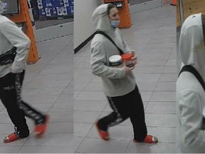 Norfolk OPP have released images of a person wanted in connection with the theft on Saturday of donation jars from the Beer Store on Norfolk Street South in Simcoe. NORFOLK OPP/TWITTER