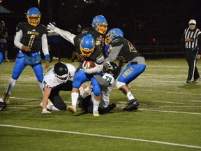 The Bev Facey Falcons allowed a last-second touchdown in a 14-14- tie with Spruce Grove, eliminating them from the playoffs. Photo Supplied