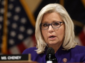 Sen. Liz Cheney, vice-chair of the select committee investigating the Jan. 6 attack on the Capitol, speaks during a committee business meeting on Capitol Hill Oct. 19. Cheney, along with Sen. Adam Kinzinger, are the only Republicans on the committee investigating the Jan. 6 insurrection. Alex Wong/Getty Images
