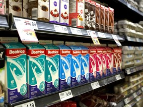 Canadian milk and milk products are seen in a grocery store on September 4, 2018 in Caledon, Canada.