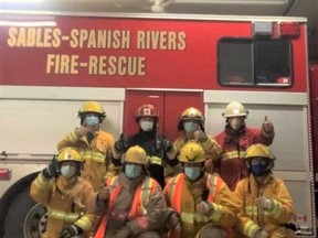 On Oct. 17, new recruits to the Sables-Spanish Rivers Fire Department completed their training course. (Front Row) FF Kristy Rintjema Jr, FF Hunter Chartrand, FF Colson Noble, FF Jake Goodchild.(Back Row) Instructors FF Tanner Levesque, Capt. Rej Laronde, FF Trenton Trahan, Training Officer Blair Ramsay. (Missing from photo)  Firefighter Kaeden Levesque, FF Chris May.