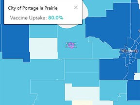 The City of Portage la Prairie is officially at 80 per cent vaccinated. The RM is lagging a bit behind just over 70. (screenshot)