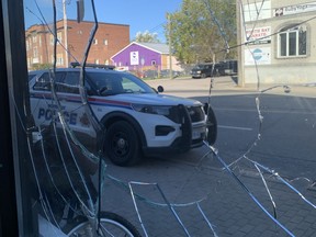 A brick was thrown through the front window at the Gathering Place just after 10 a.m. this morning causing more than $1,000 in damage to food and containers. The price to replace the window is unknown at this time.  North Bay Police are investigating.