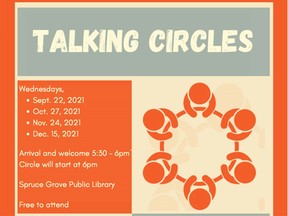 Talking Circles is held every month at the Spruce Grove Public Library.