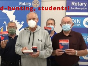 A Southampton Rotary Club crew boxed 360 copies of the Webster’s Dictionary which were delivered to all Grade 3 and 4 students in Saugeen Shores before Oct. 21, part of a 10-year Rotary literacy education program. [Submitted]