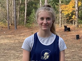 Delhi District Secondary School's Eowyn Fowler has qualified for the Ontario championships after finishing fifth in the CWOSSA novice girls cross-country championships last week.  The OFSAA championship takes place on Saturday, Nov. 6 at Lakefield College School, near Peterborough. "Your entire Raider Family will be cheering for you as you compete in Peterborough/Lakefield," school officials posted on Facebook. (DDSS/Facebook photo)