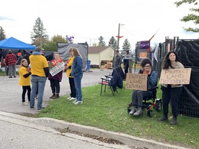 Protesters at the gates of the former Arrowdale Golf Course on October 31, 2021.