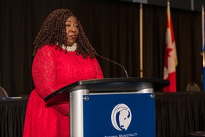 Councillor Funky Banjoko speaks after being sworn in as a Ward 1 councillor for the Regional Municipality of Wood Buffalo on Oct. 25, 2021. Photo by Greg Halinda/Greg Halinda Photography