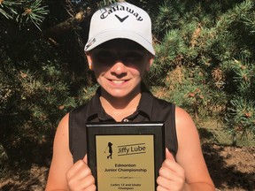 This past golf season, Spruce Grove's 11-year-old Shylee Kostiuk won four titles in Alberta Golf's U13 girls 'McLennan Ross Alberta Junior Tour' and the U12 girls 'Edmonton Golf Association Junior Championship.' Photo by Larry Kostiuk.