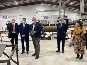 Makwa-Cahill held a grand opening event Wednesday for its new 26,000-square-foot fabrication facility in Owen Sound. The event included tours of the renovated space. This tour group included (in foreground, from left to right), Bruce Power president and CEO Mike Rencheck, Bruce-Grey-Owen Sound MPP Bill Walker, Ontario Energy Minister Todd Smith, Makwa board chair David McFadden and Chippewas of Nawash Unceded First Nation Chief Veronica Smith. DENIS LANGLOIS