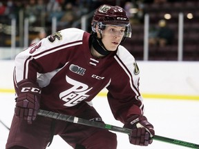 Peterborough Petes forward Ryan Gagner of Chatham, Ont., plays against the Sarnia Sting in an Ontario Hockey League pre-season game at Progressive Auto Sales Arena in Sarnia, Ont., on Friday, Oct. 1, 2020. Mark Malone/Chatham Daily News/Postmedia Network