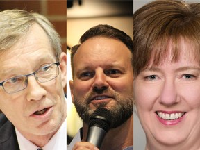 Mayoral candidates Mike Allen, Sandy Bowman and Verna Murphy participate in the first mayoral debate for the 2021 municipal election. Photos by Vincent McDermott/Fort McMurray Today/Postmedia network and supplied image by Verna Murphy