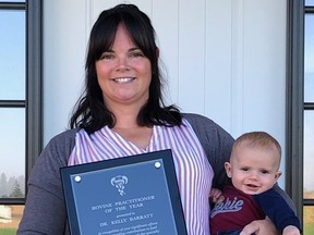 Dr. Kelly Barratt of Listowel, with her son Archie, is the first ever female Bovine Practitioner of the Year