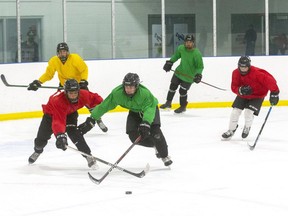 London Junior Knights AAA major midget players practice at the Western Fair Sports Centre in London. (Derek Ruttan/The London Free Press)