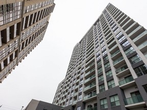 Residents who live in a highrise at 400 Lyle St. in London, where a child died Saturday in a fall, have been advised not to use their balconies after an inspection by city building officials found them to be unsafe. Openings in the balcony guardrails are bigger than 100 millimetres, the city said in a release. (Mike Hensen/The London Free Press)