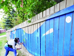 A new fence mural named Big Blue was recently completed and has received a very positive response from the community. (Supplied by AAB)