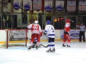 Photo by KEVIN McSHEFFREY/THE STANDARD
Dayton Clarke scored the Red Wings fourth goal on Cubs goaltender Jake Marois with 15 second left in regulation time. The assists went to Jovani Moses and Ethan Mercer.