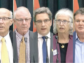 Strathcona County's five mayoral candidates — Al Biel, David Dixon, Rod Frank, Annie McKitrick, and Dave Quest — made their campaign pitches to voters during the Sherwood Park and District Chamber of Commerce's virtual mayoralty forum on Thursday, Oct. 7. Photos via Zoom livestream