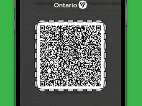 A QR code proving proof of double COVID vaccination.