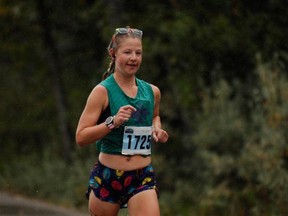 Elizabeth Halleran running at the Banff Half Marathon on Sept. 12. 2021 with a quick time of 1:27.39. Photo submitted.