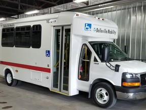 The rider capacity of Belleville Transit's three mobility buses has increased since earlier in the year but remains reduced due to the pandemic. Advance booking of at least a day is recommended to guarantee service.