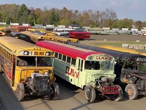 The Workman's OK Tire School Bus Race had 21 drivers entered during Brighton Speedway's annual Eve of Destruction on Saturday. SUBMITTED PHOTO
