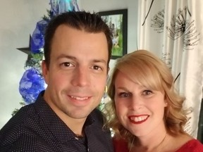 Sgt. Sylvain and Sarah Routhier pose for a photo in 2017. Sylvain died by suicide in 2018; Sarah has just self-published a book telling their story.