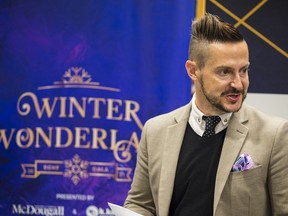 Steven Cook, Executive Director for the Belleville General Hospital Foundation, speaks at the theme unveiling for the foundations 21st fundraising Gala titled 'Winter Wonderland' Wednesday at the McDougall Insurance offices in Belleville, Ontario. ALEX FILIPE