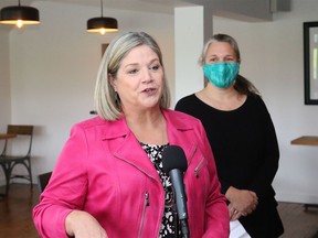 NDP leader, Andrea Horwath and Bay of Quinte NDP candidate Alison Kelly, met with the media Thursday morning, calling on Doug Ford to introduce a $1,000 tourism tax credit to help stimulate the industry. BRUCE BELL