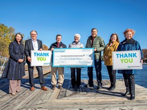 Pictured at the Picton Harbour (from left) are Shannon Coull, executive director of the PECMH Foundation; Dennis Darby, Back the Build campaign co-chairperson, Dr. Cliff Rice, director on the PECMHF Board; Sally Cowan, a volunteer on the Back the Build Campaign Cabinet; John Jenah, president of the Paul B. Helliwell Foundation; Nancy Parks, Back the Build campaign co-chairperson and Barbara McConnell, PECMHF chairperson. Daniel Vaughan