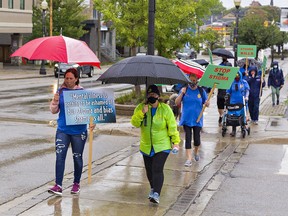 Participants in the 3rd annual Walk for HOPE head out on a five-kilometre fundraising walk on Saturday.