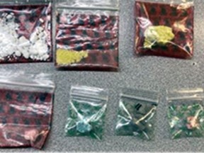 Brantford police say they seized fentanyl, cocaine and crystal meth after noticing stolen licence plates on a vehicle.