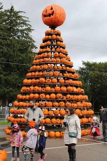Hundreds of jack-o-lanterns forming a giant pumpkin pyramid were among the most popular attractions on Saturday at the 39th annual Pumpkinfest. Michelle Ruby