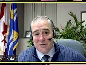 Brockville Mayor Jason Baker speaks to city council at a virtual meeting in January. (SCREENSHOT, FILE)
