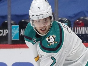 Ben Hutton, shown here playing for the Anaheim Ducks earlier this year, has been signed to a professional tryout by the Ducks. The Prescott-area native was traded to the Toronto Maple Leafs early this spring and became an unrestricted free agent at the end of the 2021 season.
Matthew Stockman/Getty Images