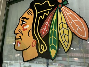 The Brockville Braves logo remains on the window of the team office at the Memorial Centre as the Jr. A team practices on Wednesday afternoon, Oct. 6. (FILE PHOTO)