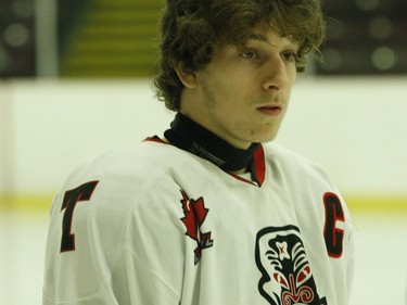 Jack Chiarello is introduced as captain of the Brockville Tikis at their EOJHL 2021-2022 regular season home-opener.
Tim Ruhnke/The Recorder and Times