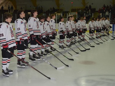 The Brockville Tikis are introduced at the start of their EOJHL regular season home-opener against Athens on Wednesday night.
Tim Ruhnke/The Recorder and Times