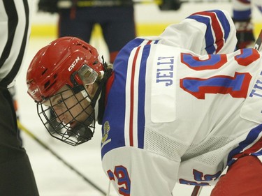 Cole Jelly takes a faceoff for South Grenville in the Clarence end during their National Capital Junior Hockey League game in Cardinal on Saturday, Oct. 9. 
Tim Ruhnke/The Recorder and Times