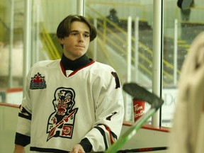 Brockville forward Jack Sloan kills time while the start of a Tikis home game against the Westport Rideaus is delayed earlier this season. The EOJHL resumes play this week as Ontario arenas reopen following a COVID-related closure imposed by the provincial government. File photo/The Recorder and Times