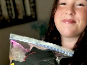 Christina Norton has created care packages for people in Brockville currently experiencing homelessness. The care packages include personal hygiene items, snacks and warm clothes like hats and mittens or gloves. (SUBMITTED PHOTO)