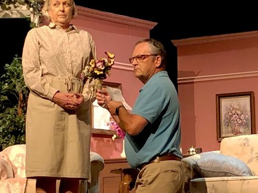 Henry Mitchell (Michael Trussell) proposes yet again to Mrs. Stancliffe (Barbara Milks) in a scene from Sex Please, We're Sixty. (RONALD ZAJAC/The Recorder and Times)