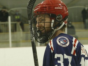 Broydon Stufko smiles after scoring for South Grenville early in the first period of the Sr. Rangers' game against Smiths Falls in Cardinal on Saturday night. The visiting Rideaus went on to win 4-1 to remain undefeated.
Tim Ruhnke/The Recorder and Times