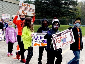 Students from South Crosby Public School in Elgin participated in the national Walk for Wenjack last Friday, raising over $1,100 for the Gord Downie and Chanie Wenjack Foundation, which works to improve the lives of Indigenous people. (SUBMITTED PHOTO)