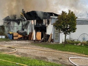 Chatham Daily News/Handout
Fire crews from three stations responded to a structure fire on Base Line in Wallaceburg on Sunday that caused an estimated $300,000 damage.