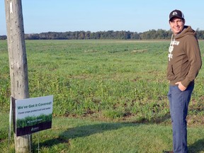 Brandon Coleman of Coleman Farms near Kippen is one of the local agricultural producers planting cover crops. New signs, saying 'We've Got it Covered!' are in place at several farms of participating landowners in Bayfield and Lake Huron tributary watersheds. The signs have been placed in a number of local fields to recognize the work of area farmers to build soil health and protect water quality by increasing cover crop planting. Handout