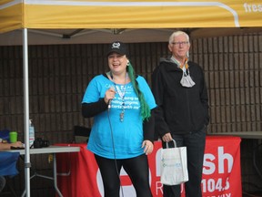 Cornwall CAPSA co-ordinator Jess Pettipas, on stage at Recovery Day Cornwall, and introducing speaker mayor Glen Grant. Photo on Saturday, October 2, 2021, in Cornwall, Ont. Todd Hambleton/Cornwall Standard-Freeholder/Postmedia Network