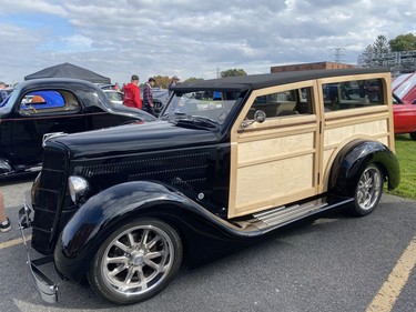 A hot rod with custom wood doors at Cars and Coffee Cornwall on Saturday October 9, 2021 in Cornwall, Ont. Shawna O'Neill/Cornwall Standard-Freeholder/Postmedia Network