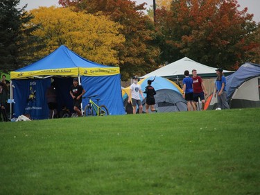 A small tent city, at the 2021 SD&G Cross-country Championship at Holy Trinity Secondary School. Photo on Wednesday, October 13, 2021, in Cornwall, Ont. Todd Hambleton/Cornwall Standard-Freeholder/Postmedia Network